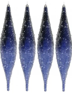 Christmas Warehouse Blue With Frost Look Pine Cone Shape Baubles Hanging Decorations - 4 X 33Cm> Hanging Decorations - Packs