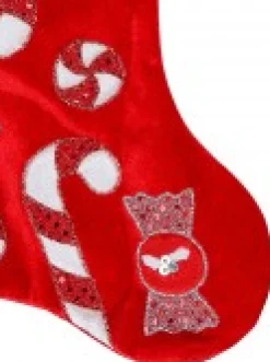 Christmas Warehouse Candy Canes & Lollies Red Velvet With White Cuff Christmas Stocking - 48Cm><noscript><img width=