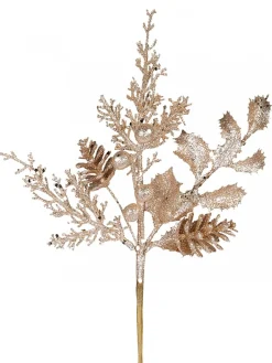 Christmas Warehouse Champagne Glitter Mixed Foliage With Pinecone & Berries Christmas Pick - 28Cm> Christmas Picks