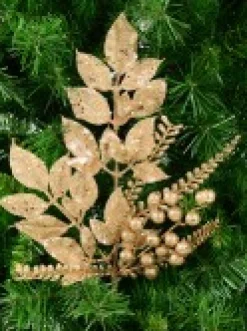 Christmas Warehouse Champagne Glitter Mixed Foliage With Pinecone & Berries Christmas Pick - 28Cm><noscript><img width=