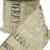 Christmas Warehouse Christmas Font On Natural Look Christmas Ribbon With Silver Edging - 3M> Christmas Ribbon