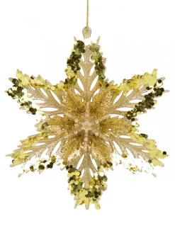 Christmas Warehouse 3D Gold Snowflake With Sequins Christmas Tree Hanging Decoration - 15Cm> Hanging Decorations - Individual