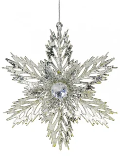 Christmas Warehouse 3D Silver Snowflake With Sequins Christmas Tree Hanging Decoration - 15Cm> Hanging Decorations - Individual