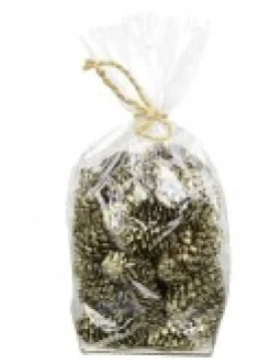 Christmas Warehouse Decorative Gold & Champagne Glittered Natural Christmas Pine Cones - 100G><noscript><img width=
