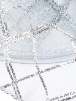 Christmas Warehouse Diagonal Lines Pattern On Sheer Christmas Ribbon With Silver Edging - 3M> Christmas Ribbon