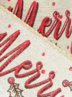 Christmas Warehouse Font & Floral Pattern On Mesh Fabric Christmas Ribbon With Natural Edging - 3M><noscript><img width=