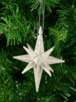 Christmas Warehouse Glittered Silver 3D Star Of Bethlehem Christmas Tree Hanging Decoration - 14Cm><noscript><img width=