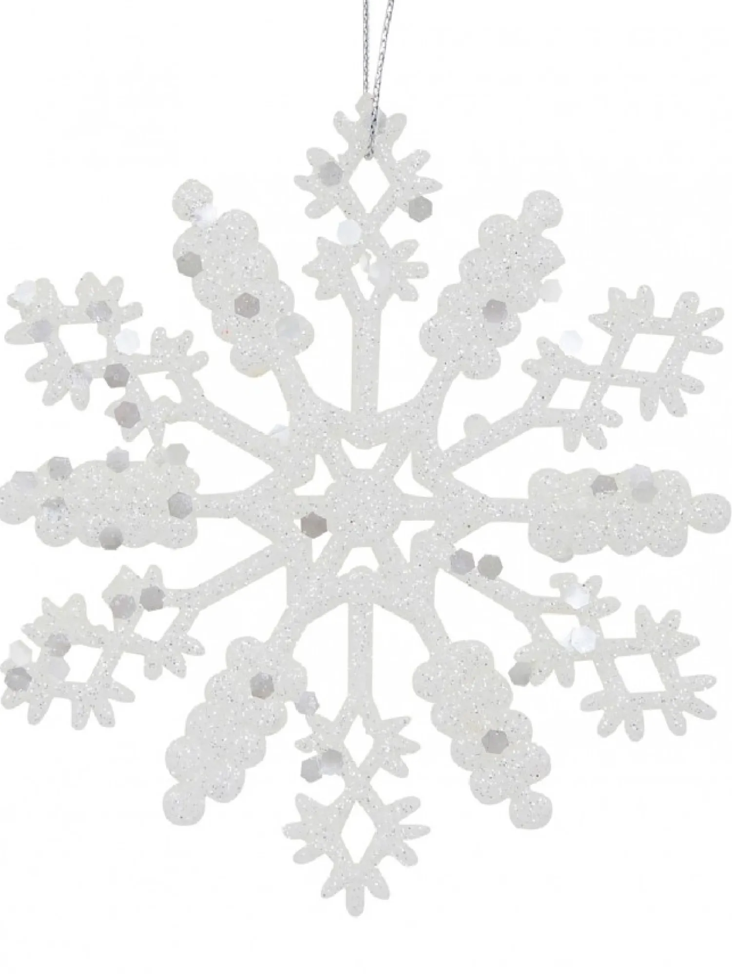 Christmas Warehouse Glittered Thin White Snowflake Christmas Tree Hanging Decorations - 12 X 10Cm> Hanging Decorations - Packs