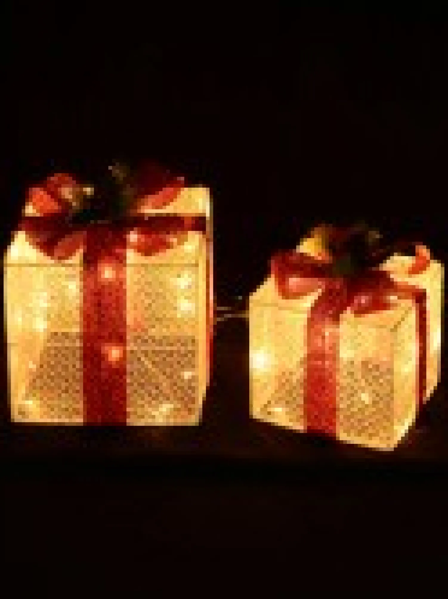 Christmas Warehouse Glittered White Mesh 3D Gift Boxes With Bow & Warm White Led Lights - 30Cm> Christmas Light Displays - 3D