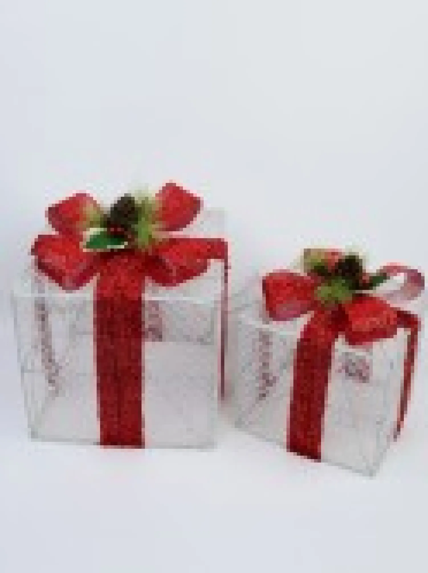 Christmas Warehouse Glittered White Mesh 3D Gift Boxes With Bow & Warm White Led Lights - 30Cm> Christmas Light Displays - 3D