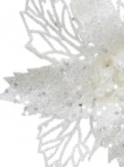 Christmas Warehouse Iridescent Glitter Petal & Leaf Poinsettia Christmas Flower Pick - 18Cm><noscript><img width=