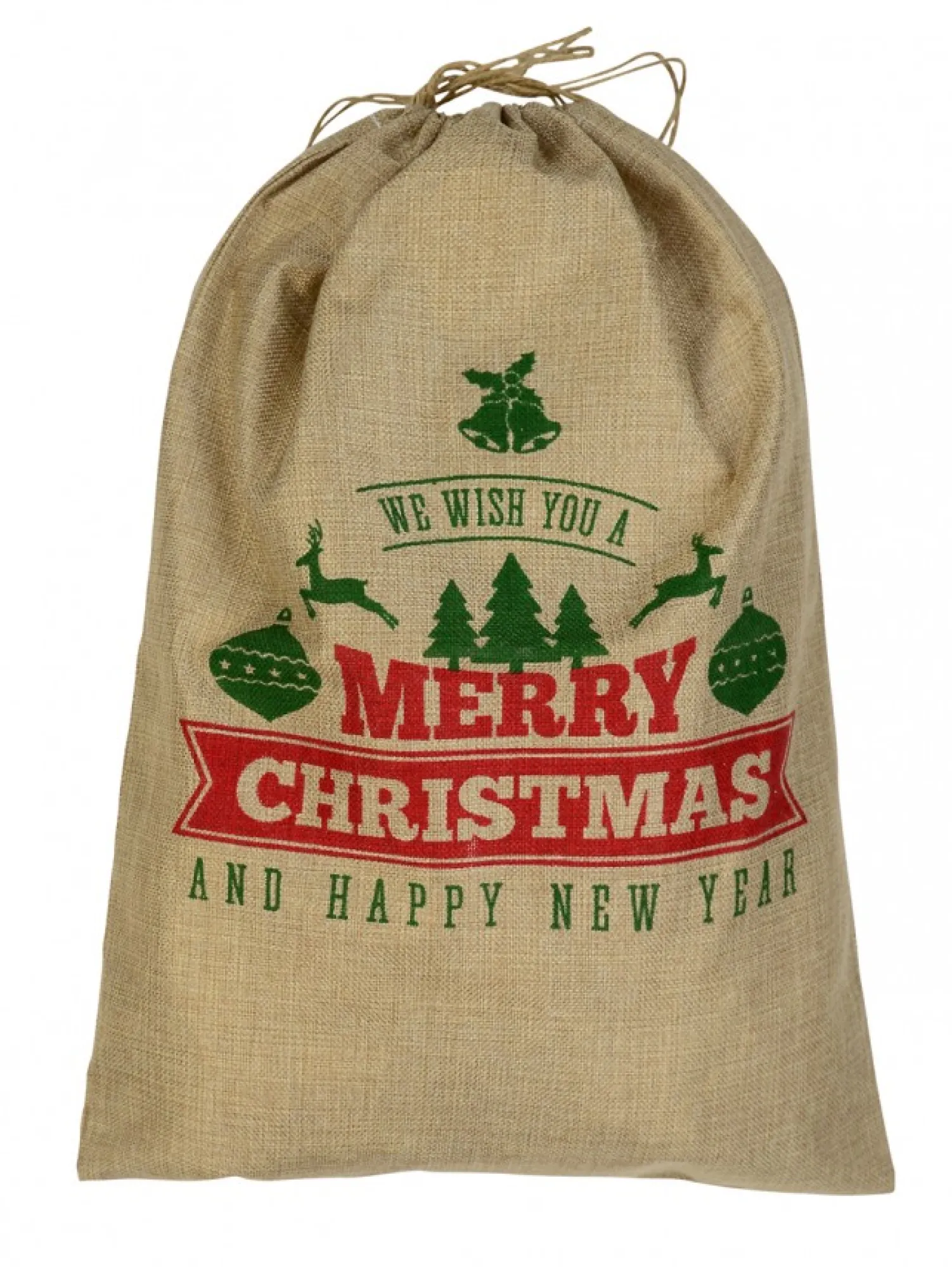 Christmas Warehouse Jute We Wish You A Merry Christmas & Happy New Year Gift Santa Sack - 55Cm> Santa Sacks