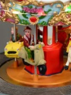 Christmas Warehouse Kids Enjoying A Winter Fun Park Merry-Go-Round Christmas Village Scene - 23Cm><noscript><img width=