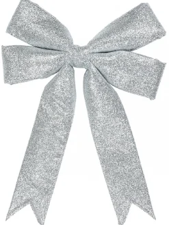 Christmas Warehouse Large Silver Glittered Christmas Bow Display Decoration - 46Cm> Christmas Bows