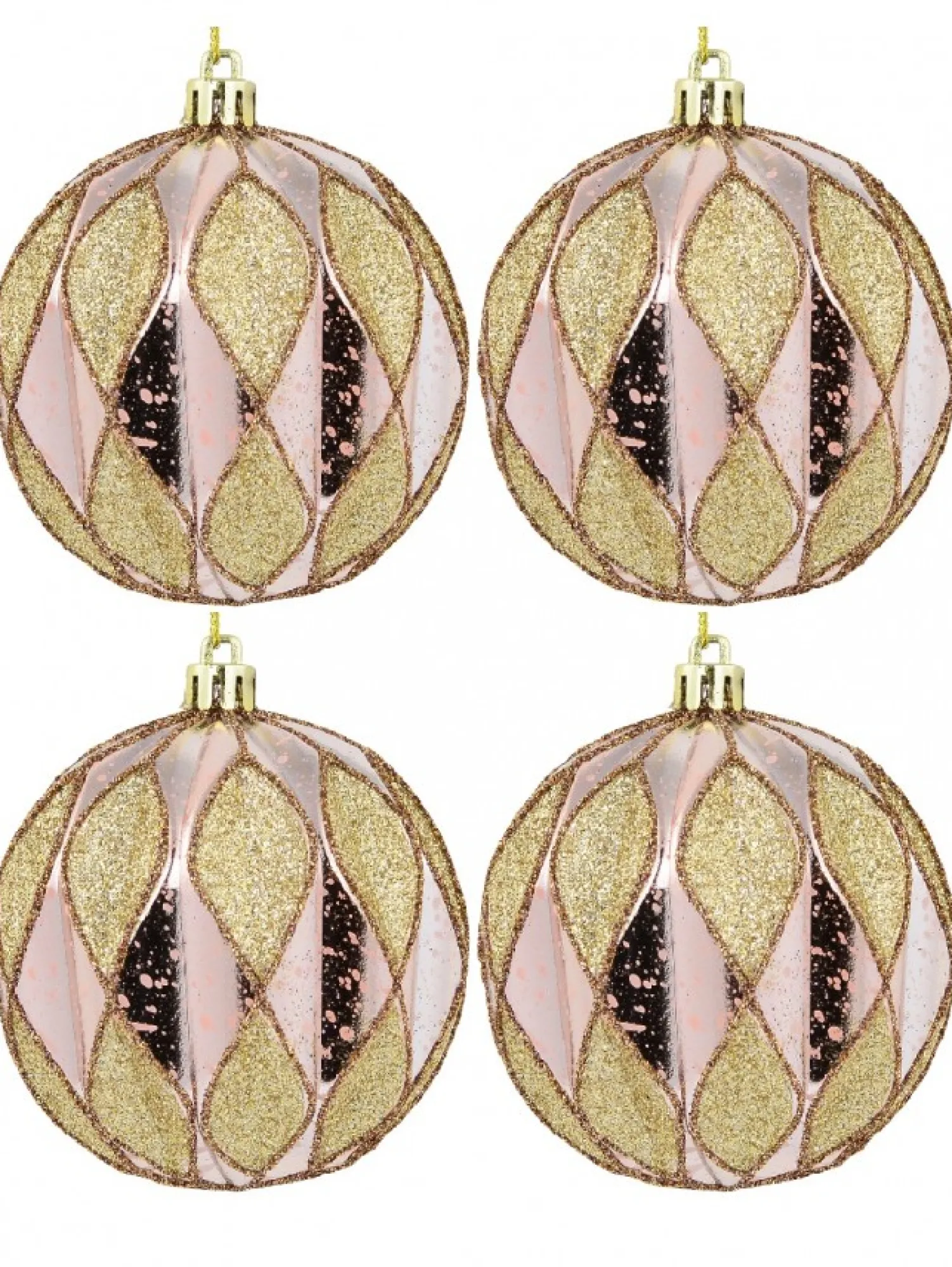 Christmas Warehouse Light Pink Christmas Baubles With Gold Geometric Textured Pattern - 6 X 60M> Bauble Packs