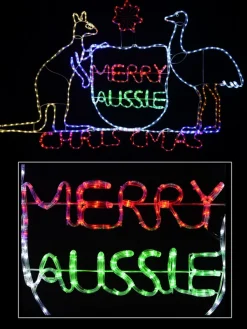 Christmas Warehouse Merry Aussie Christmas Coat Of Arms Led Rope Light Silhouette - 1.93M> Christmas Light Displays