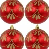 Christmas Warehouse Metallic Red Christmas Baubles With Gold Glitter Ornate Design - 4 X 80Mm> Bauble Packs