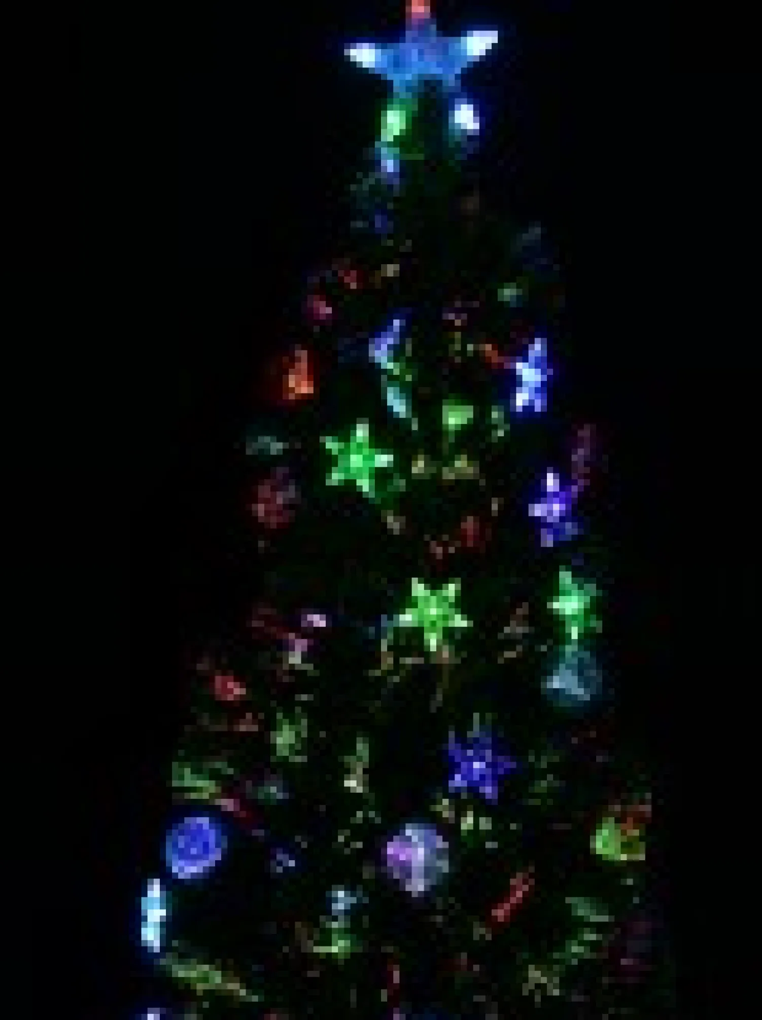 Christmas Warehouse Multi Colour Fibre Optic Christmas Tree With Baubles, Led Stars & 90 Tips - 90Cm> Fibre Optic Christmas Trees