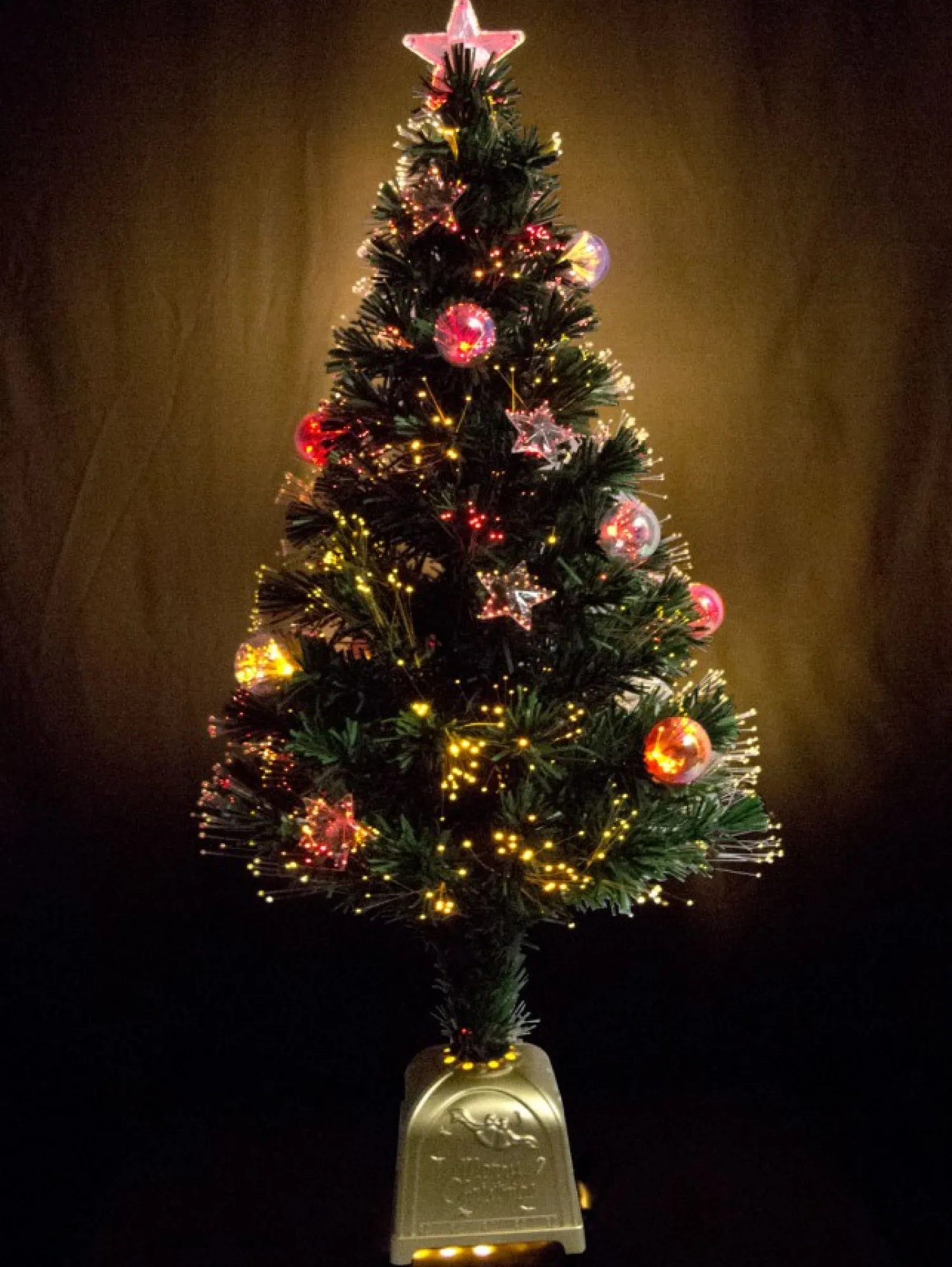 Christmas Warehouse Multi Colour Fibre Optic Christmas Tree With Baubles, Stars & 150 Tips - 1.2M> Fibre Optic Christmas Trees