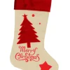 Christmas Warehouse Natural Burlap With Merry Christmas & Tree Design Christmas Stocking - 42Cm> Christmas Stockings