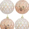 Christmas Warehouse Pearlised Rose Gold & White Textured Baubles With Glitter & Sequins - 4 X 80Mm> Bauble Packs