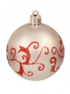 Christmas Warehouse Red & Silver Christmas Baubles With 4 Glitter Designs & Shiny - 9 X 60Mm><noscript><img width=