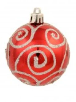 Christmas Warehouse Red & Silver Christmas Baubles With 4 Glitter Designs & Shiny - 9 X 60Mm><noscript><img width=