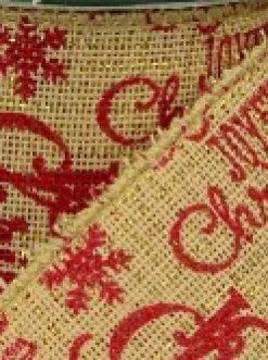 Christmas Warehouse Red Font On Natural Burlap Look Fabric & Edging Christmas Ribbon - 3M><noscript><img width=
