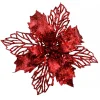 Christmas Warehouse Red Glitter Petal & Leaf Poinsettia Decorative Christmas Flower Pick - 18Cm> Christmas Picks