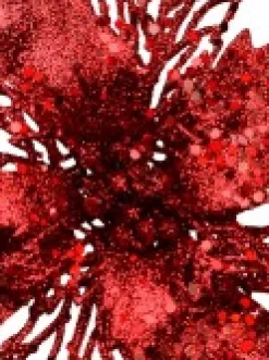 Christmas Warehouse Red Glitter Petal & Leaf Poinsettia Decorative Christmas Flower Pick - 18Cm><noscript><img width=