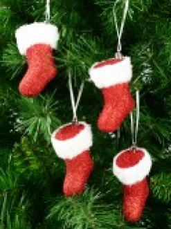 Christmas Warehouse Red Glitter With White Cuff Christmas Stocking Hanging Decoration - 4 X 10Cm><noscript><img width=