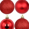 Christmas Warehouse Red Glittered, Matte & Metallic Christmas Bauble Decorations - 12 X 60Mm> Bauble Packs