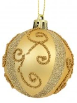 Christmas Warehouse Red, Green & Gold Baubles With Gold Filigree Pattern & Thick Stripe - 6 X 60Mm><noscript><img width=
