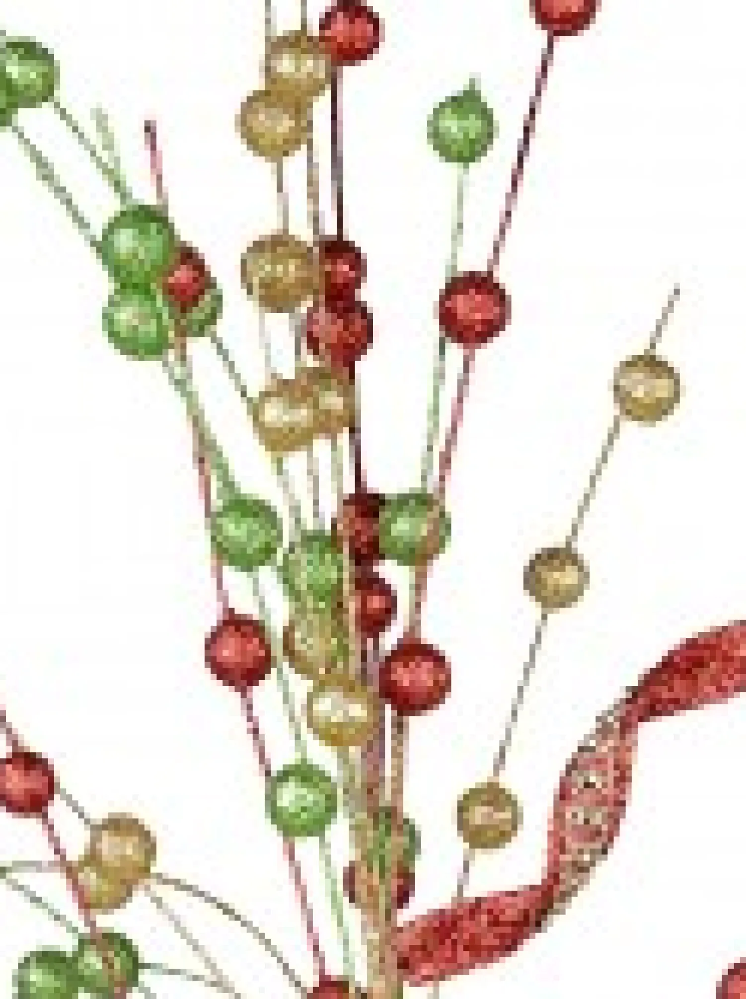 Christmas Warehouse Red, Green & Gold Glitter Balls & Curls Decorative Christmas Spray Stem - 72Cm> Christmas Stems