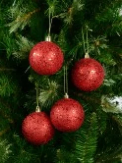 Christmas Warehouse Red Metallic Sequins & Glitter Coated Christmas Bauble Decorations - 4 X 80Mm><noscript><img width=