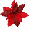 Christmas Warehouse Red Sequin & Fabric Petal Poinsettia Decorative Christmas Flower Pick - 15Cm> Christmas Picks
