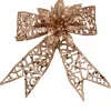 Christmas Warehouse Rose Gold Mesh Look Ribbon Bow & Poinsettia Christmas Decoration - 15Cm> Christmas Bows