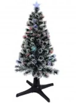 Christmas Warehouse Rotating Fibre Optic Christmas Tree With Baubles, Stars & 230 White Tips - 1.8M><noscript><img width=