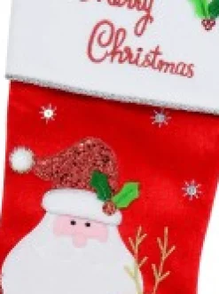 Christmas Warehouse Santa & Reindeer Applique With Font & Holly Velvet Christmas Stocking - 48Cm><noscript><img width=