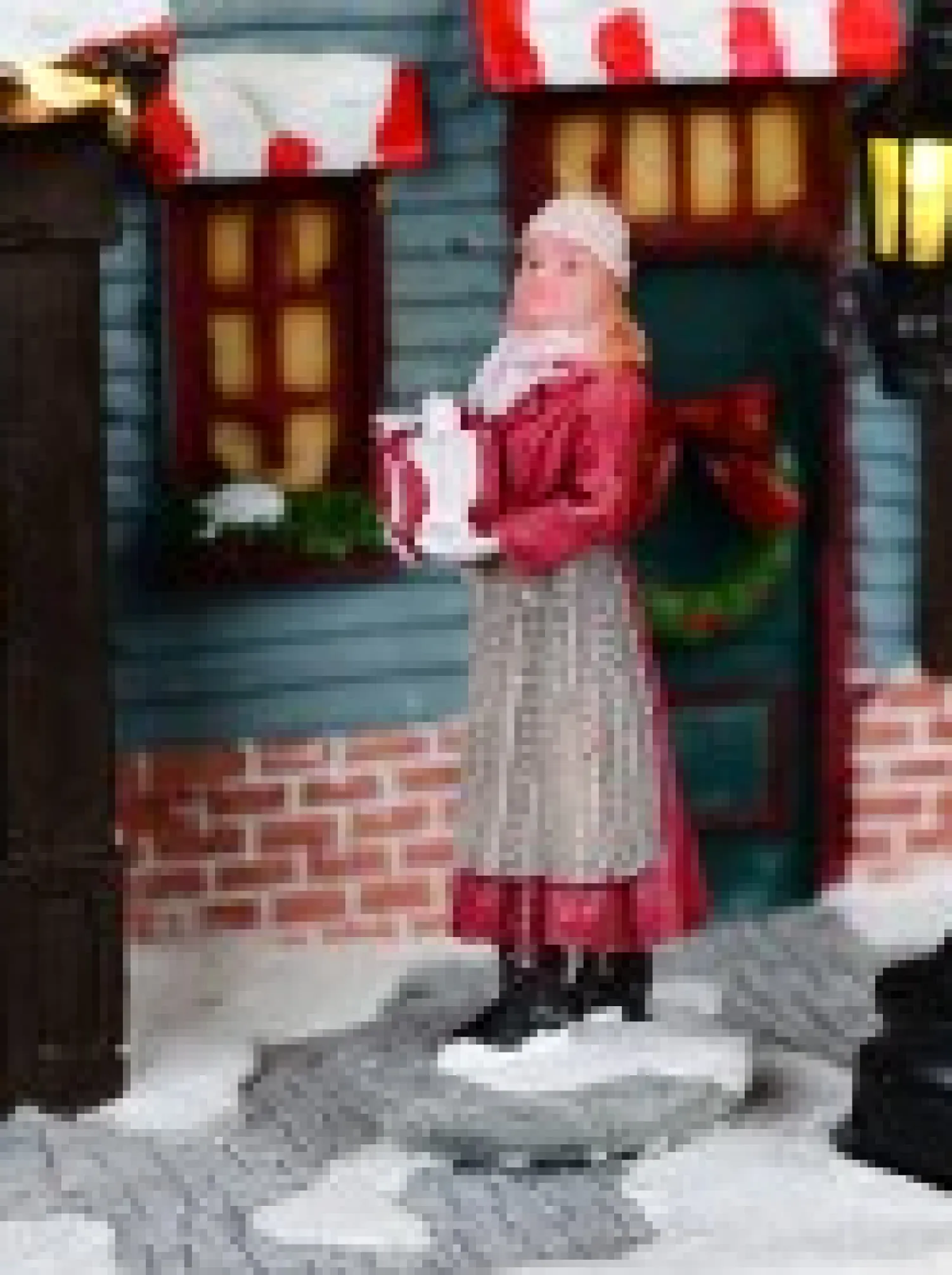 Christmas Warehouse Santa Visiting Family Home With Mum & Kids Christmas Village Scene - 24Cm> Christmas Village Scenes