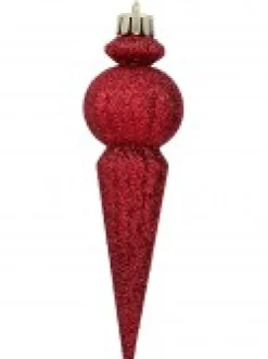 Christmas Warehouse Shiny Burgundy & Red Glitter Finial Christmas Hanging Decoration - 4 X 15Cm><noscript><img width=