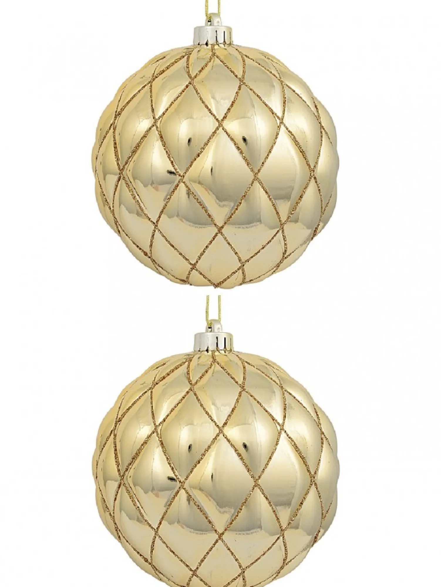Christmas Warehouse Shiny Gold With Diamond Pattern Convex Textured Large Baubles - 2 X 15Cm> Bauble Packs