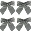 Christmas Warehouse Silver Glittered Christmas Tree Bow Decorations - 6 X 80Mm> Christmas Bows