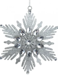 Christmas Warehouse Silver Snowflake With Acrylic Jewels Christmas Tree Hanging Decoration - 13Cm> Hanging Decorations - Individual