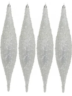 Christmas Warehouse Silver With Frost Look Pine Cone Shape Bauble Hanging Decorations - 4 X 33Cm> Hanging Decorations - Packs