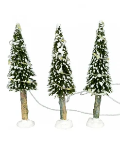Christmas Warehouse Snow Flocked Illuminated Pine Tree Christmas Village Figurines - 3 X 19Cm> Christmas Village Figurines