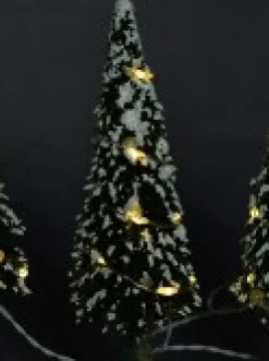 Christmas Warehouse Snow Flocked Illuminated Pine Tree Christmas Village Figurines - 3 X 19Cm><noscript><img width=