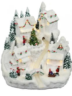 Christmas Warehouse Snowy Mountain Christmas Town Scene With Lights & Moving Figures - 30Cm> Christmas Village Scenes