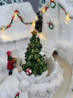 Christmas Warehouse Snowy Mountain Christmas Town Scene With Lights & Moving Figures - 30Cm><noscript><img width=