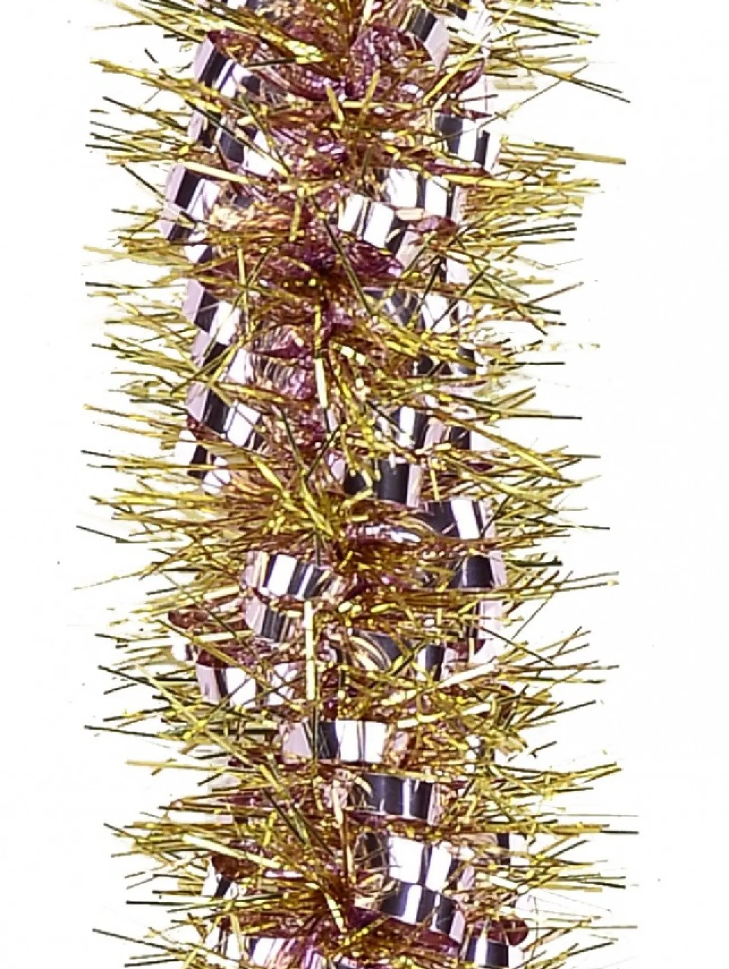 Christmas Warehouse Soft Pink Ribbon Look & Gold Pine Needle Christmas Tinsel Garland - 2.7M> Tinsel